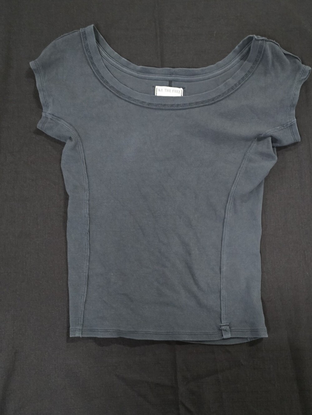 We The Free Short Sleeve Scoop Neck Top — Charcoal Gray